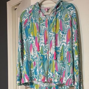 Lilly Pulitzer Beach and Bae Mooring Hoodie w/ Pink Sailboats Sz M